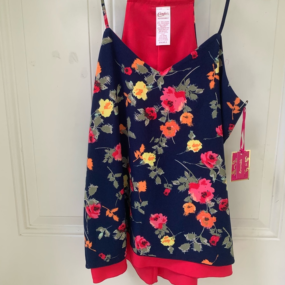 Reversible floral and pink top